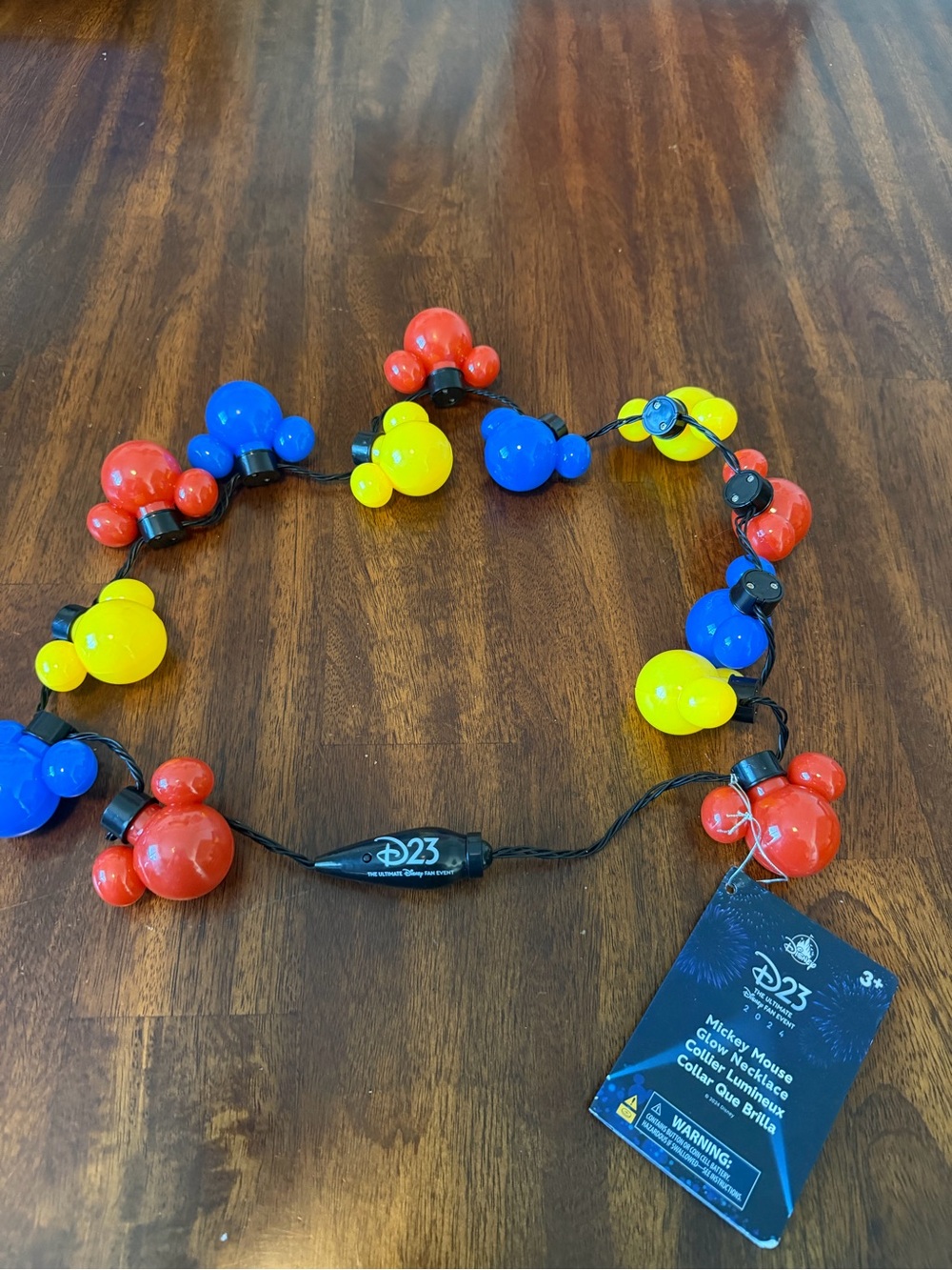 New D23 Disney Mickey Glow Necklace in Red, Blue & Yellow